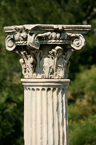 Column detail from Roman archaeological site Ephesus in izmir, Turkey.