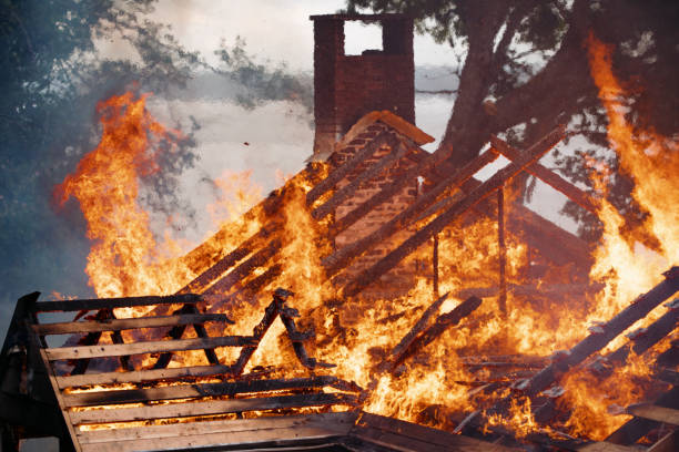 House burning for a controlled burn Fire Fighter Training