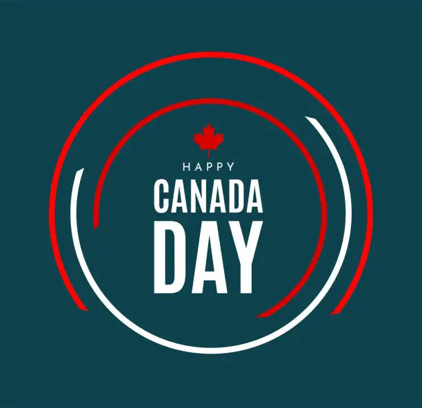Vector illustration of Happy Canada Day card with maple leaf, green background. Vector
