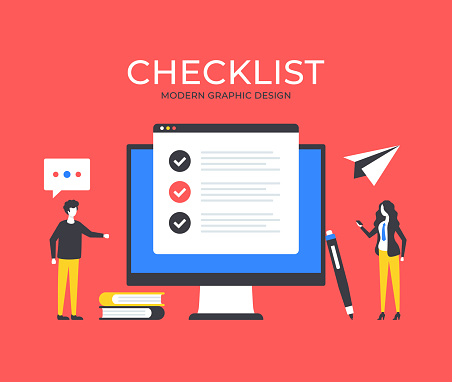 Task Checklist Computer Image Checklist People And Computer With Web Browser Window And Checklist ...