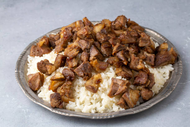 istock Turkish Meat Et Kavurma with rice - pilav (Turkish name; kurban kavurma, pilav ustu kavurma) 1404269184