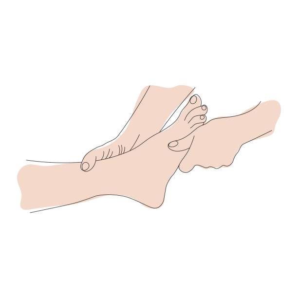 フットマッサージの動き、基本的なフットマッサージの動き、足の健康のためのスパトリートメントのベクトルイラストレーション - massaging human foot reflexology foot massage点のイラスト素材／クリップアート素材／マンガ素材／アイコン素材