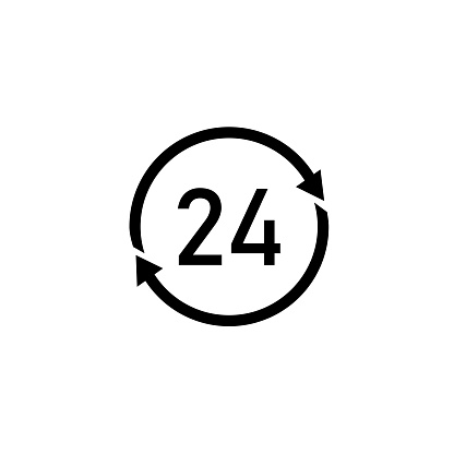 24 Hour vector icon. Clock symbol. Best modern flat pictogram illustration for web and mobile apps design.