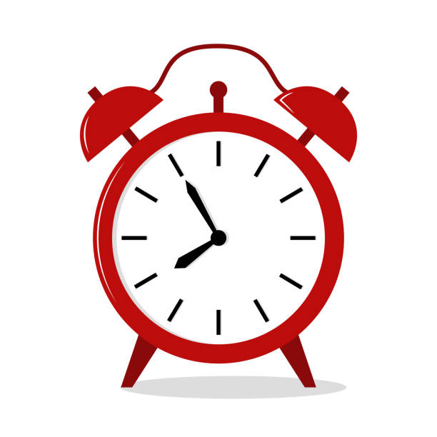 ilustraciones, imágenes clip art, dibujos animados e iconos de stock de objeto vectorial de alarma vintage rojo. reloj aislado en blanco - despertador