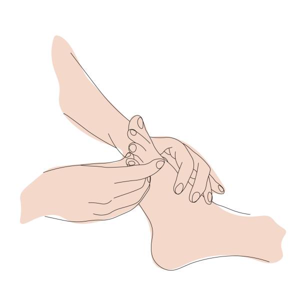 illustrazioni stock, clip art, cartoni animati e icone di tendenza di movimenti di massaggio ai piedi, movimenti di base del massaggio ai piedi, illustrazione vettoriale dei trattamenti termali per la salute del piede - reflexology human foot physical therapy massaging