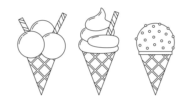 Vector linear ice cream set. Coloring page with sweet cold desserts vector art illustration