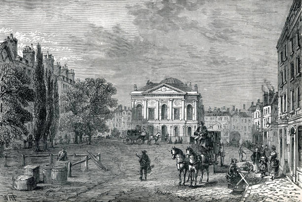 Clerkenwell Green in 18th Century London England Clerkenwell Green in 18th Century was undeveloped and still lots of green wide open spaces. 18th century style stock illustrations