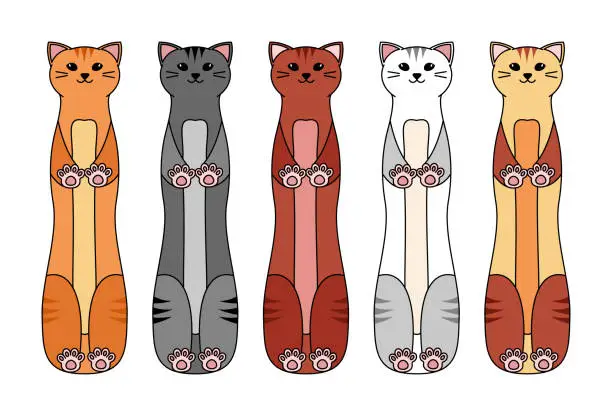 Vector illustration of Vector cartoon cat bookmarks collection. Cute pet bookmarks set in flat style.