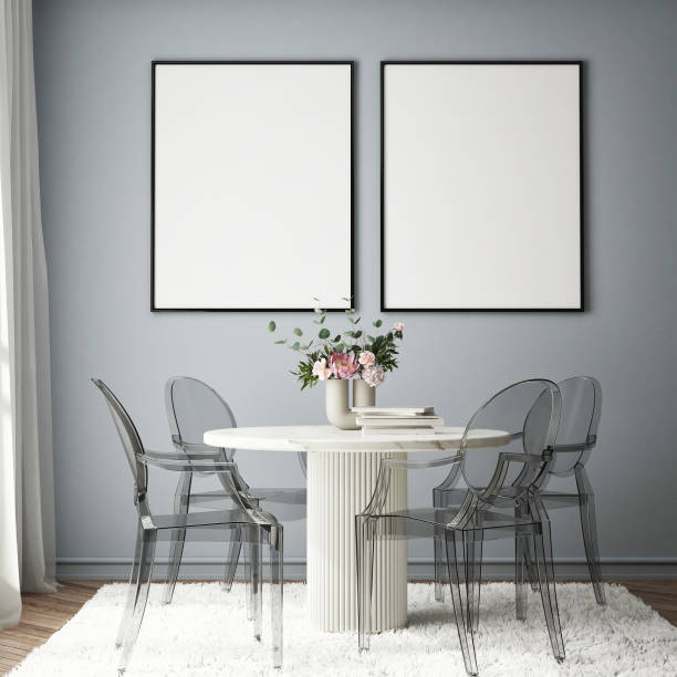 istock mock up poster frame in modern interior background, living room, Scandinavian style, 3D render, 3D illustration 1404283765