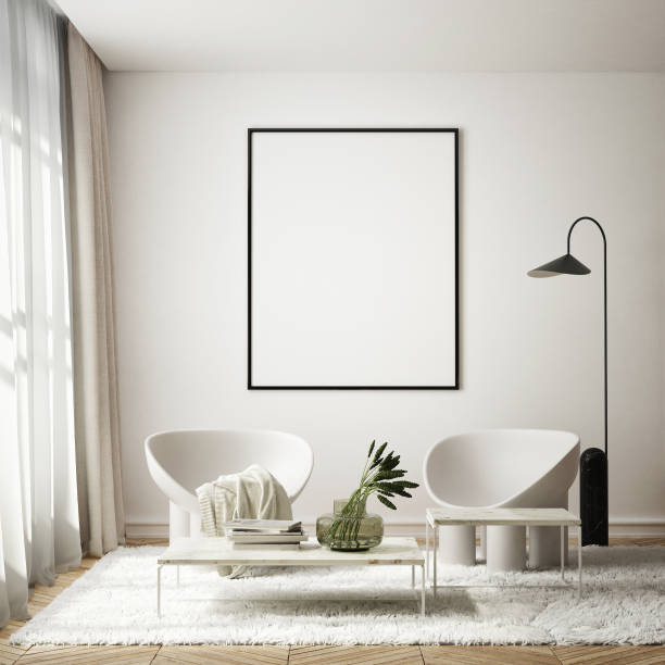 istock mock up poster frame in modern interior background, living room, Scandinavian style, 3D render, 3D illustration 1404283766