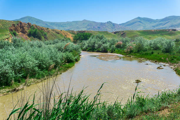 foothills landscape with a muddy and full-flowing river