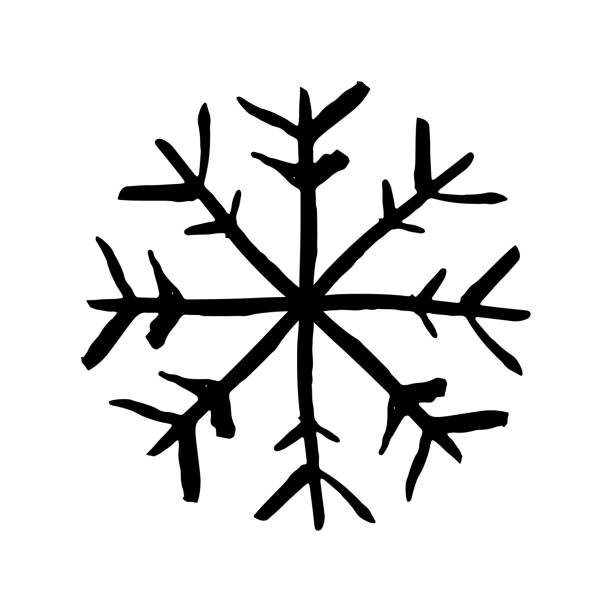 illustrazioni stock, clip art, cartoni animati e icone di tendenza di icona del fiocco di neve. siluetta di schizzo lineare del contorno nero. vista frontale. illustrazione vettoriale semplice e piatta disegnata a mano. oggetto isolato su sfondo bianco. isolare. - ice grunge winter backgrounds