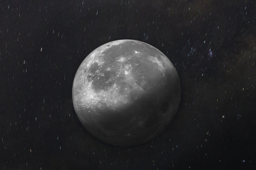A close up of a full moon partial lunar eclipse