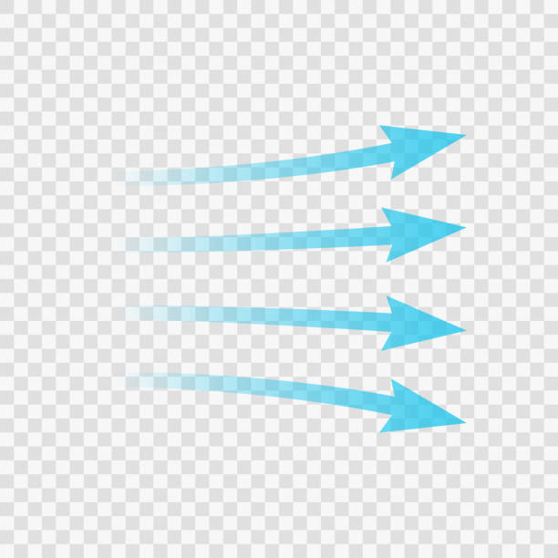 ilustrações de stock, clip art, desenhos animados e ícones de air flow. blue arrow showing direction of air movement. wind direction arrow. blue cold fresh stream from the conditioner. vector illustration isolated on transparent background - wind effect