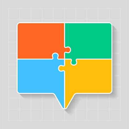 Four steps puzzle diagram infographic. Business, idea, flow concept. Template silhouette head for 4 options, parts, processes. Jigsaw info graphic. Can be used for process, presentation, layout, graph