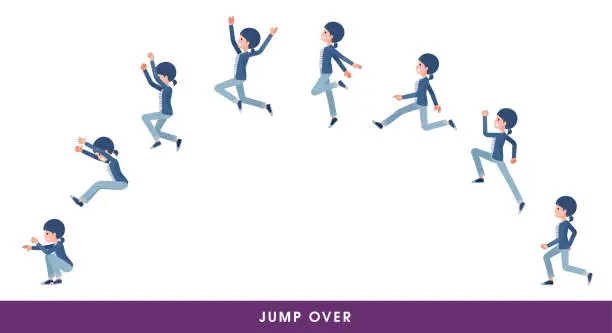 Vector illustration of A set of natural style women who jump over big