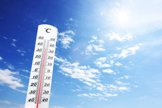 istock Thermometer with celsius scale showing extreme high temperature. 1404309179