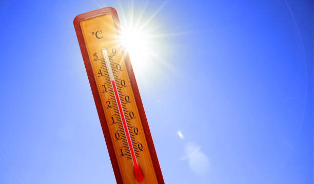 istock Thermometer with celsius scale showing extreme high temperature. 1404309221