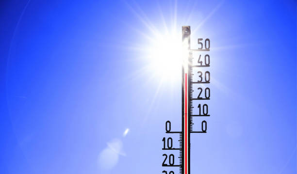 istock Thermometer with celsius scale showing extreme high temperature. 1404309237