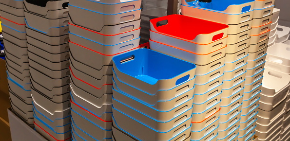 Multicolor plastic container boxes storage stack