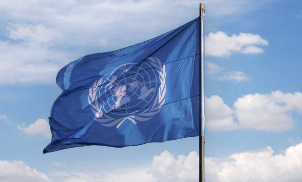 United Nations Flag in Rome, Italy stock photo