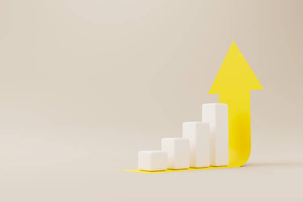 istock Growthing white graph bar with yellow arrow sign on background. Business development to success and growing growth concept. 3d rendering illustration 1404313399