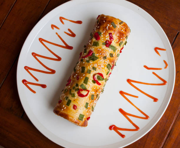 istock Chicken Floss Roll with Sauce Garnish 1404316881