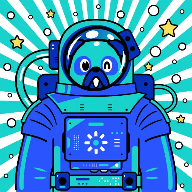 Vector illustration of A cute pug astronaut wearing a spacesuit is on a new adventure