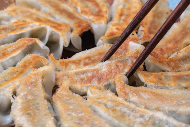 Japanese grilled gyoza. Japanese dumplings with a crispy surface.
