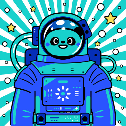 Cartoon Characters Design Vector Art Illustration. 
A cute panda astronaut wearing a spacesuit is on a new adventure.