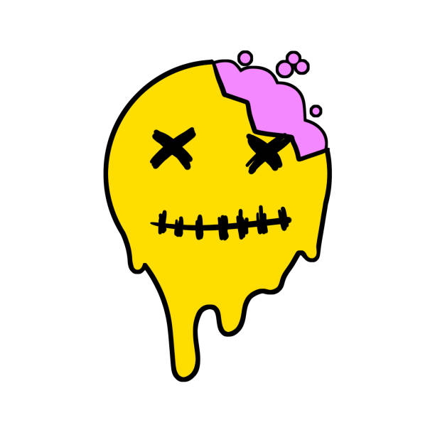 Acid smile face with brain. Melted rave and techno symbol of 90s Acid smile face with brain. Melted rave and techno symbol of 90s. melting brain stock illustrations