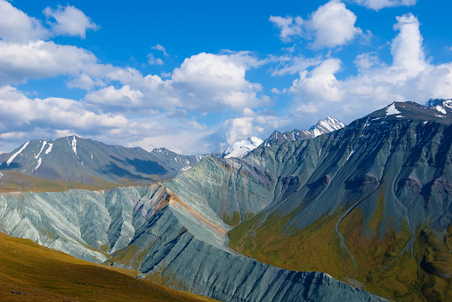 Stunning summer landscape of green Caucasus mountains at sunny day