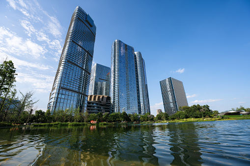 Chengdu City by the river on a sunny day