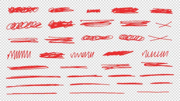 Vector illustration of Red pen collection of hand drawn lines, underline strokes and, doodles.