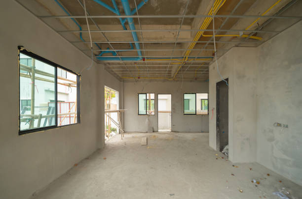 istock Empty under construction room in home or house with space on site. Interior. Old unfurnished room rental property, living space units. lifestyle. Renovation. 1404335978