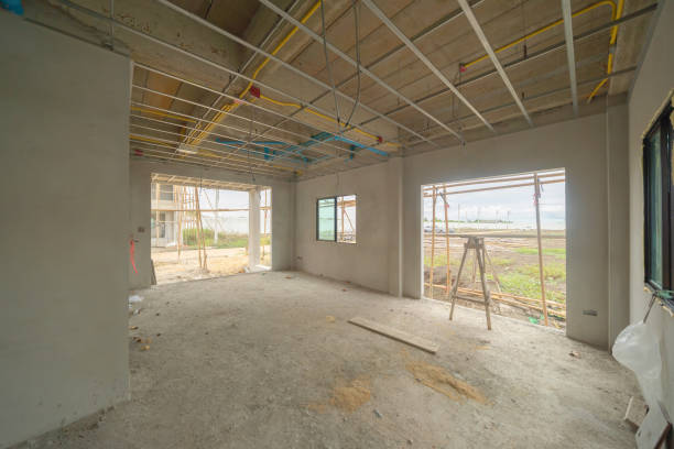 istock Empty under construction room in home or house with space on site. Interior. Old unfurnished room rental property, living space units. lifestyle. Renovation. 1404336027