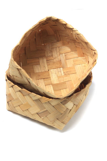 istock Top View Empty Besek is box or Container Food Box, made from woven bamboo at white background, for your design element 1404337388
