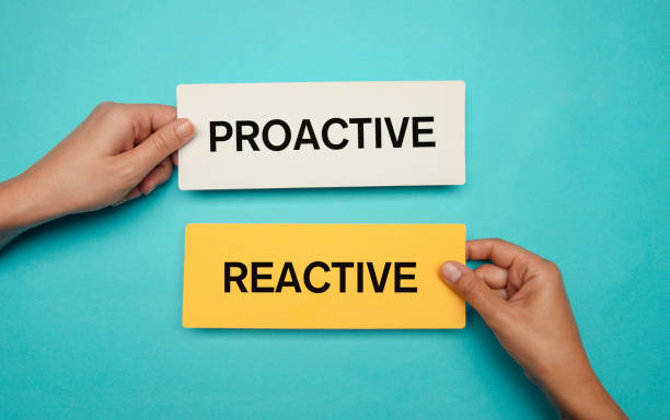 Proactive Or Reactive Hands, papers, words. initiative stock pictures, royalty-free photos & images