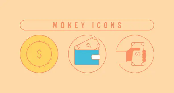 Vector illustration of Triple icon pack of Money line set