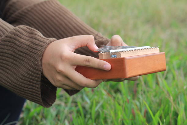 photo girl hand playing kalimba, strumento musicale acustico dall'africa - africa south africa child african culture foto e immagini stock