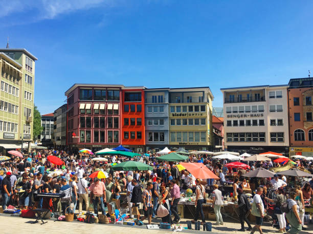 Stuttgart, Germany - May, 15 - 2022: Flea market at the market square.