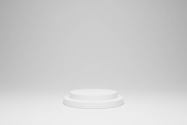 istock 3D rendering white colour minimal concept double cylinder pedestal or podium for product showcase display on empty background. 3D mockup illustration 1404342053