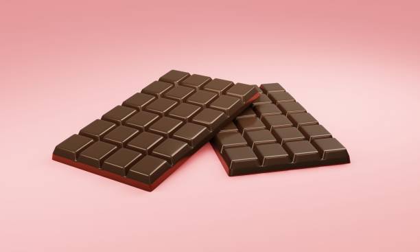 istock 3D Rendering of chocolate bar on pink background for commercial design. 3D Render illustration cartoon style. 1404342327