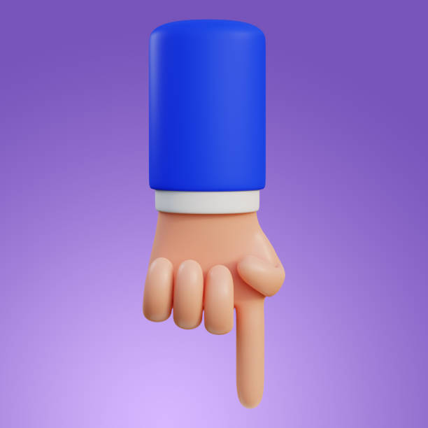 istock 3D hand pointing index finger down. Hand showing something. Arm gesture 3d render illustration. 1404344015