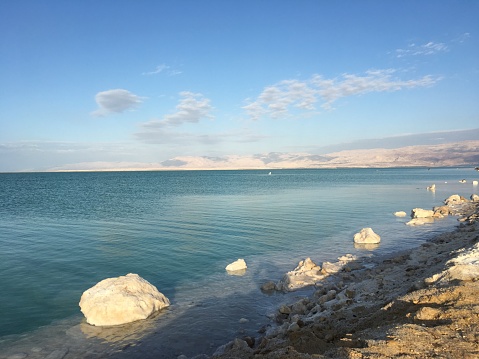 Dead sea seashore beach salt