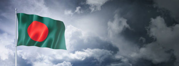 istock Bangladesh flag on a cloudy sky 1404348083