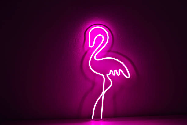 istock Pink neon sign flamingo. Trendy style. 1404356596