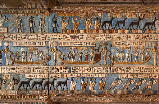 Egypt Hieroglyphics in Valley of kings closeup detail , 15 Jan 2019 , Luxor , Egypt.