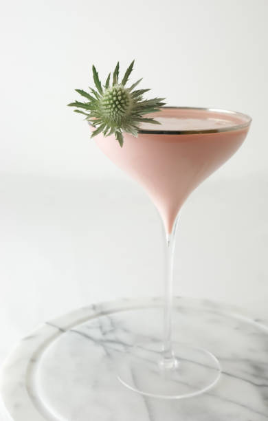 istock Elegant pink cocktail with thistle garnish 1404364931