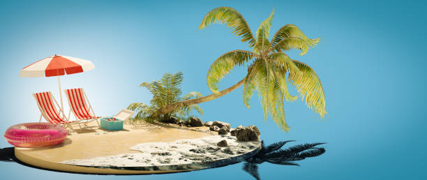 istock 3D illustration Render. View of beach in summer holidays concept 1404367025